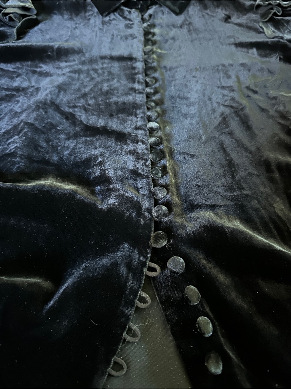 Frame Black Velvet Ruffle Button-Down Blouse - Picture 5 of 8